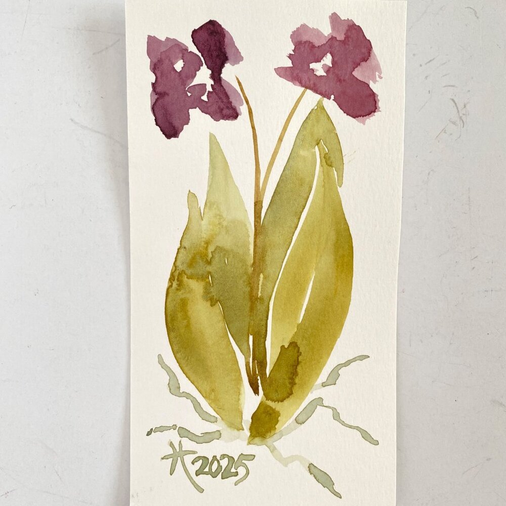 Loose Orchid Original Watercolor Painting 5x7in Frame Ready Wall or Desktop Art